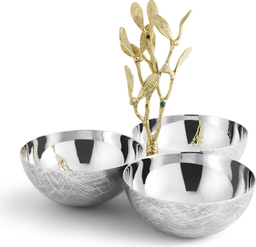 10663686 Michael Aram Менажница трехсекционная Michael Aram "Омела" 23см Сталь нержавеющая 