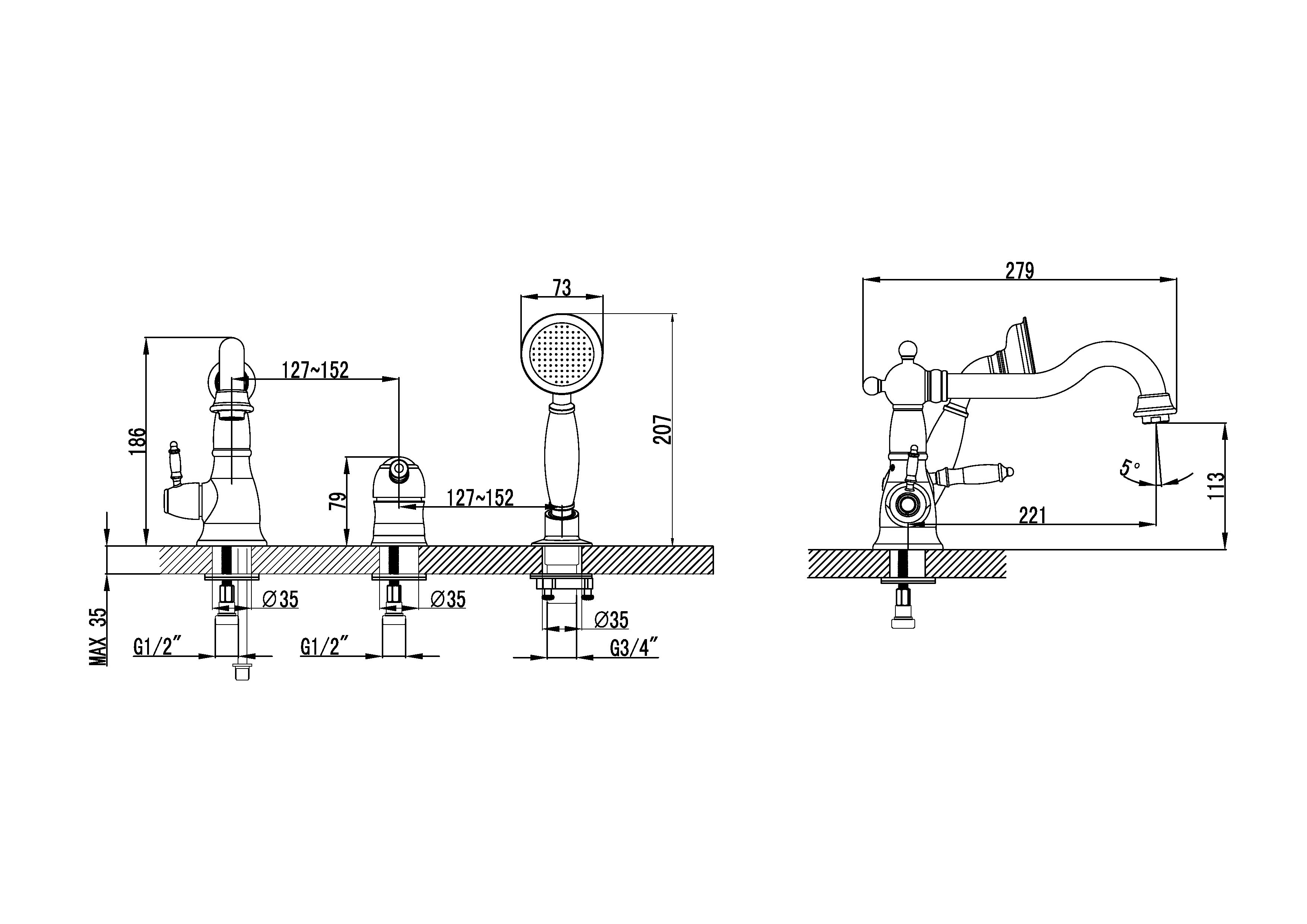 LM4845B Смеситель Villa на борт ванны LEMARK VILLA - Вид №1