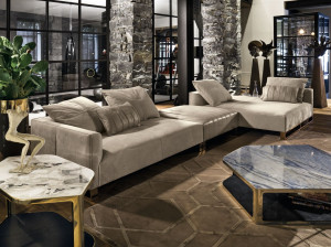 Модульный кожаный диван с полуостровом