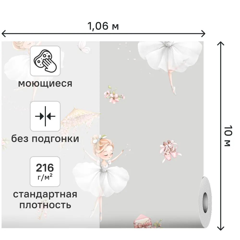 Обои флизелиновые Артекс Балерины серые 1.06 м 11498-02 89457297 STLM-2112578 - Вид №1