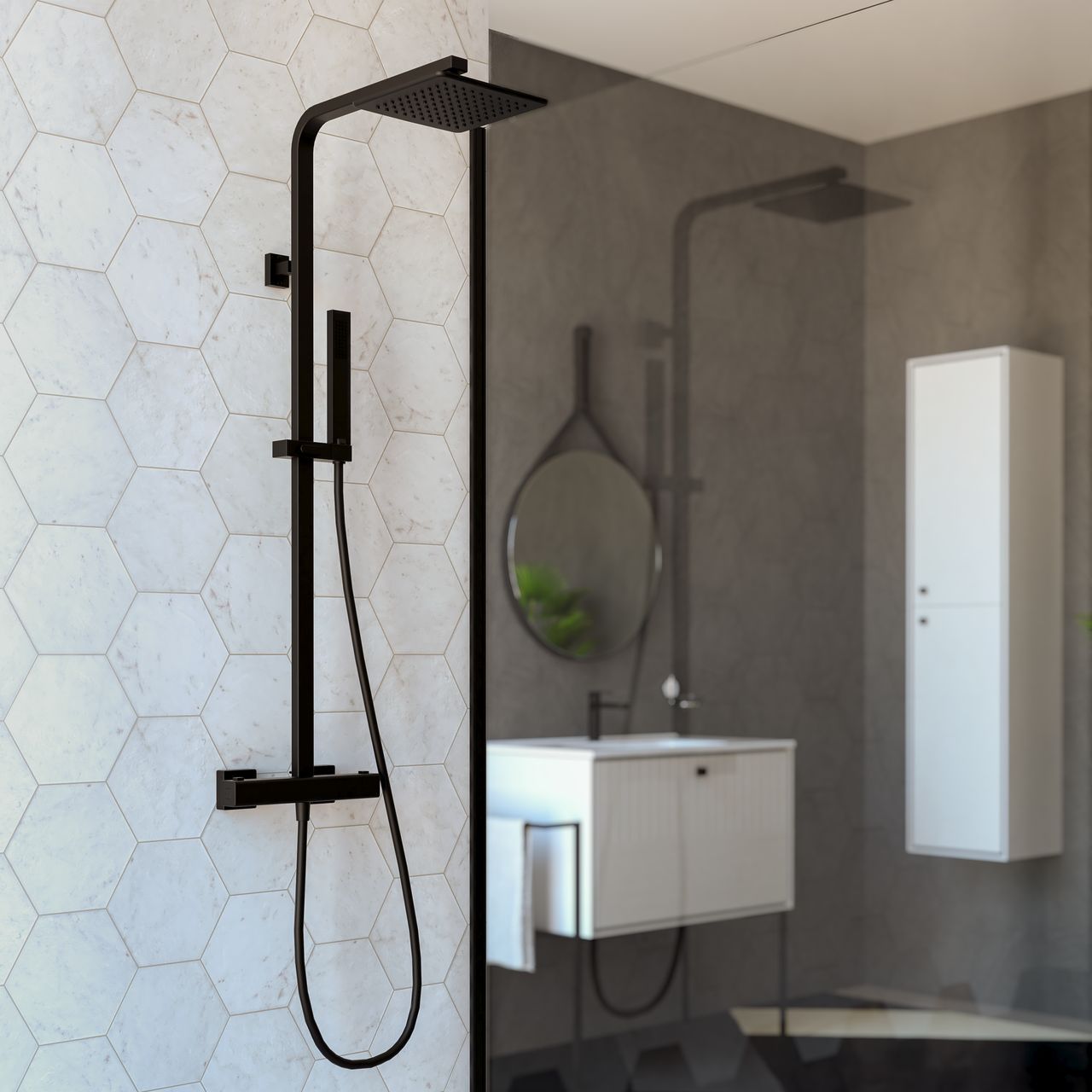 Термостатическая настенная душевая колонна с переключателем Ercos Square ARCH-00041900 - Вид №3