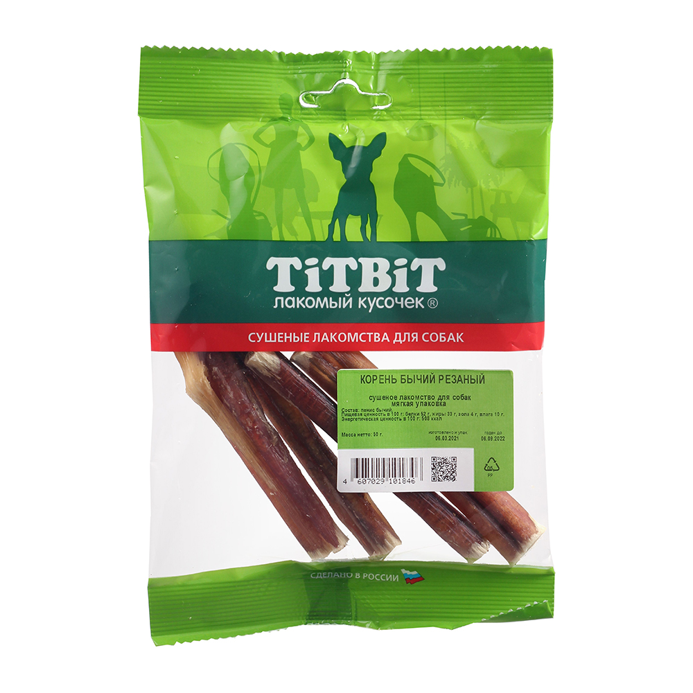 Т00009151 Лакомство для собак Корень бычий резаный TITBIT 