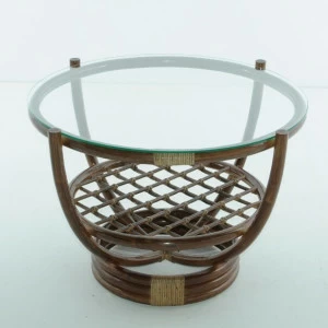 Кофейный столик круглый со стеклянной столешницей 50х70 см темный коньяк Calamus Rotan VINOTTI  00-3885260 Коричневый