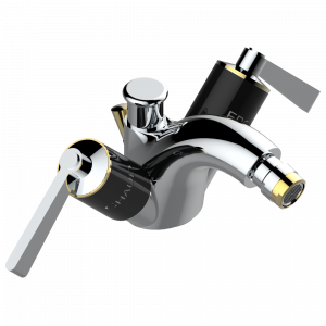 G2M-3205/202 Смеситель для биде на одно отверстие с поворотным изливом, направленным вверх распылителем и донным клапаном Thg-paris Faubourg - чёрный фарфор - с рукоятками Хром/золото