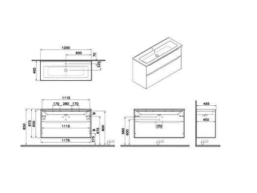 Подвесной шкаф для умывальника со встроенной раковиной с ящиками VitrA Bathrooms Integra Square ARCH-00087865 - Вид №11