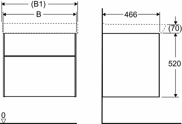 42552 IFO Sense тумба под умывальник с двумя ящиками, W = 600 мм, W1 = 622 мм, глянцевый белый - Вид №13
