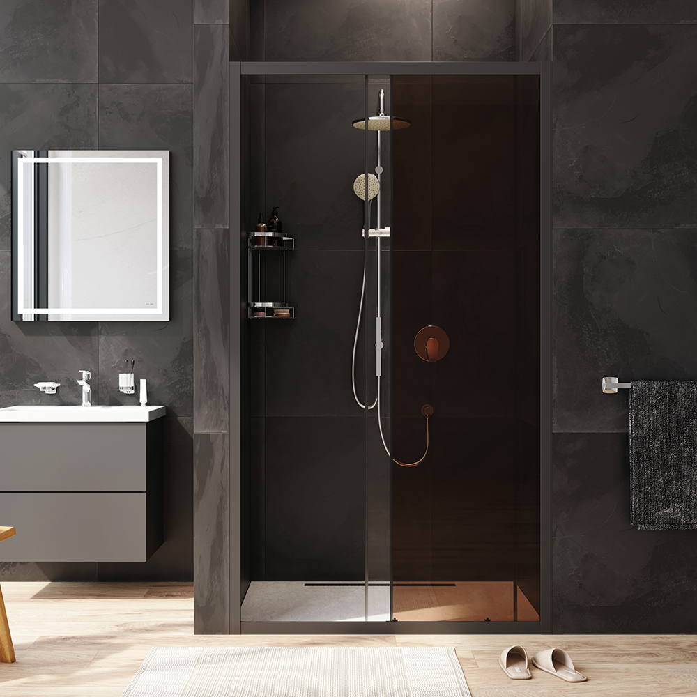 W90G-110-1-195BBr Solo Дверь душевая 110х195 стекло бронзовое профиль черный матовый AM.PM Gem - Вид №2