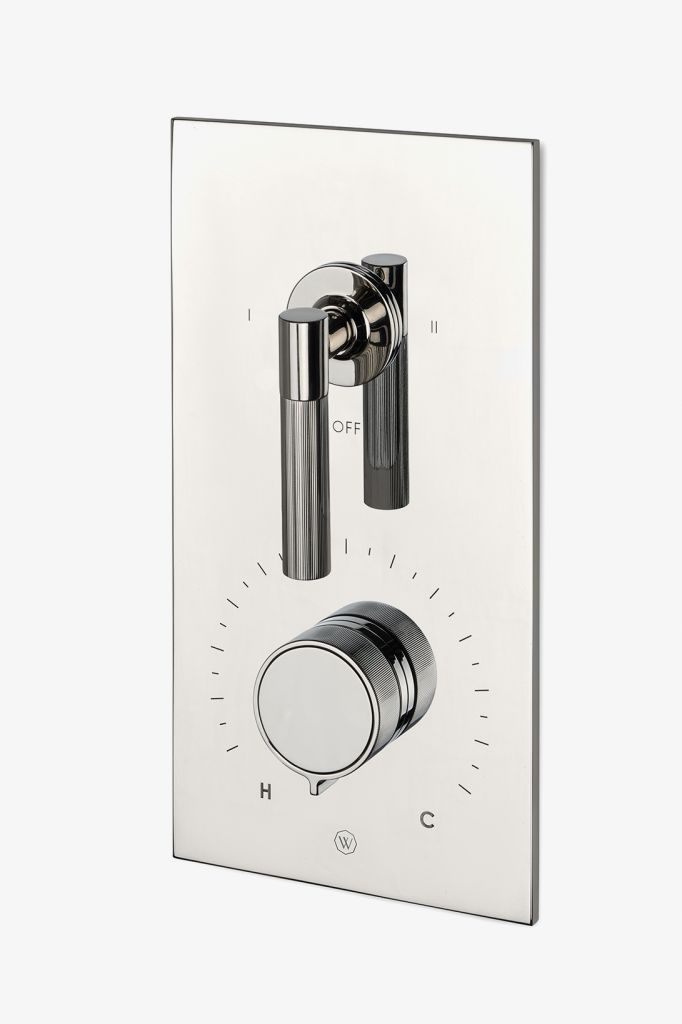 BTH42A Серия Bond Tandem Встроенная термостатическая и двусторонняя отводная трима с ручкой гильошированных линий и рычажными ручками Waterworks