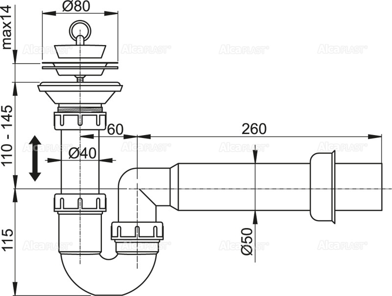 Сифон для мойки с гидрозатвором DN80 ALCAPLAST A464DN50 - Вид №1