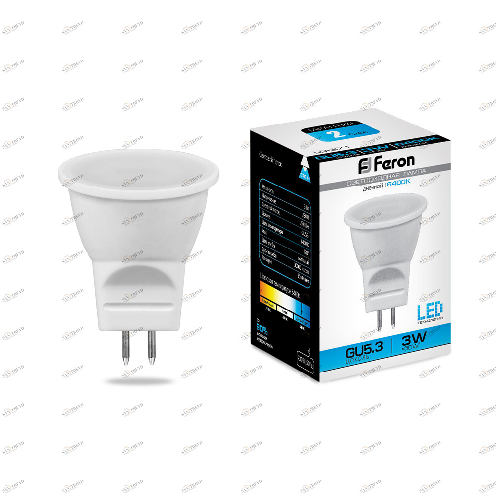 Лампа светодиодная Feron MR11 G5.3 3W 6400K LB-271 25553 FERON  00-3956479 Матовый 