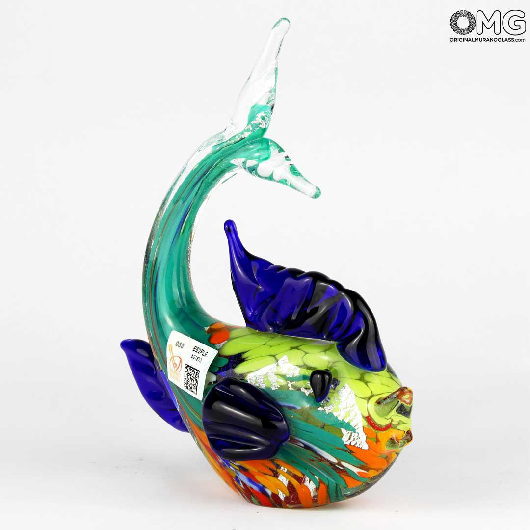 3247 ORIGINALMURANOGLASS Фигурка кита - серебро - Original Murano Glass OMG 15 см  - Вид №1