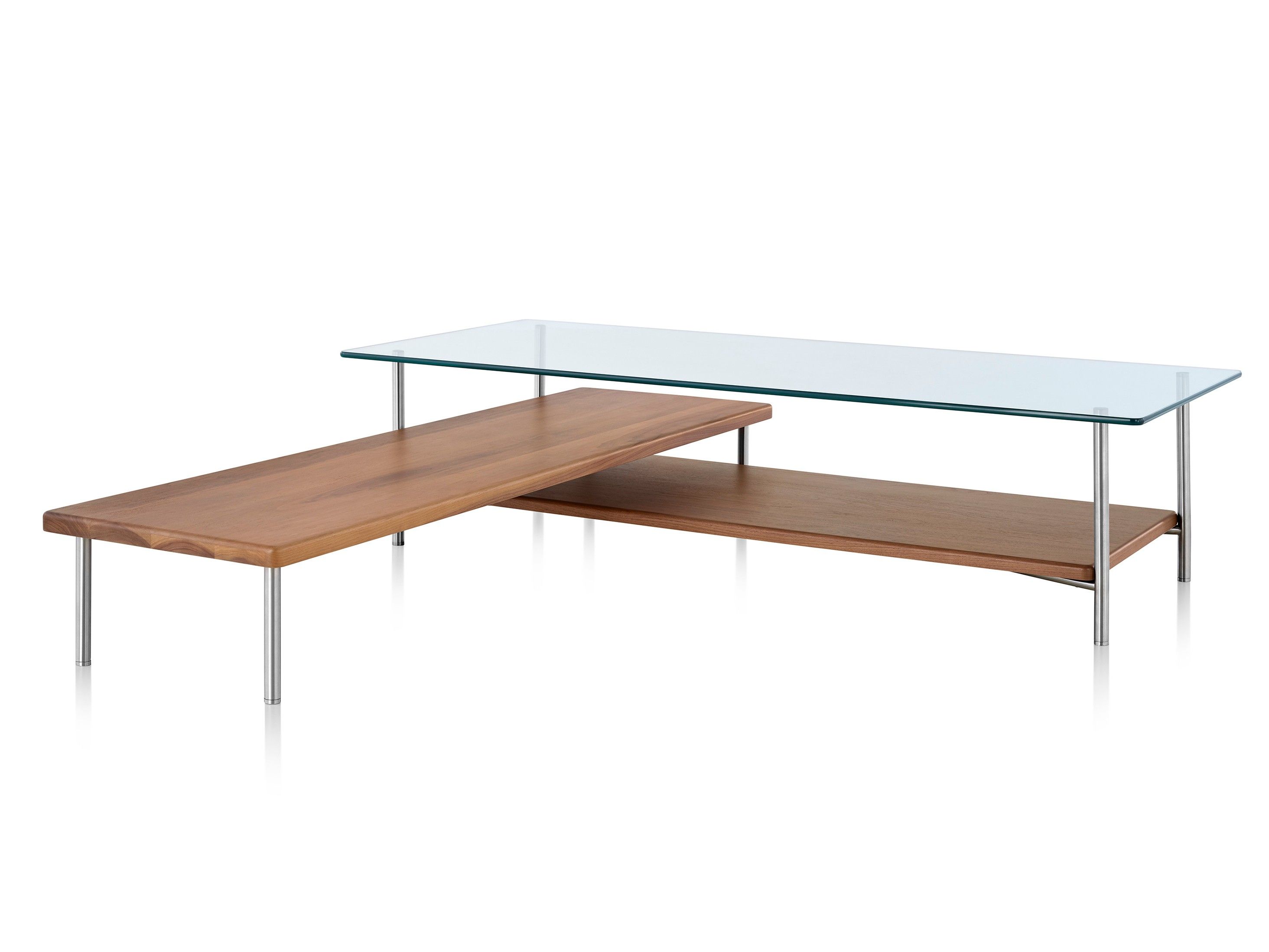 Металлический и стеклянный L-образный журнальный столик с полкой Herman Miller Layer ARCH-00120583 - Вид №2