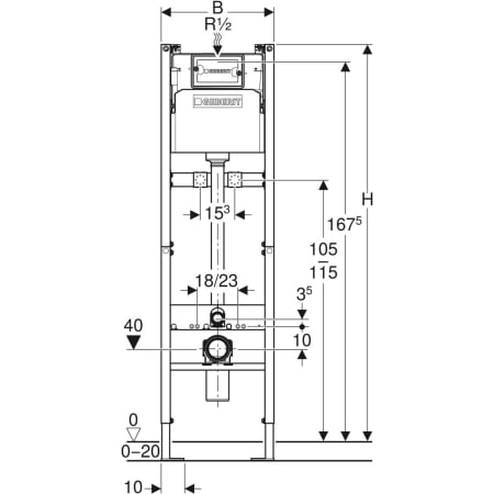 GEBERIT 111.569.00.1 Инсталляция Geberit Duofix для раковины для слива сильно загрязненной воды с подключением смывного бачка, 175 см, со смывным бачком скрытого монтажа Delta 12 см, настенный смеситель наружного монтажа  - Вид №2