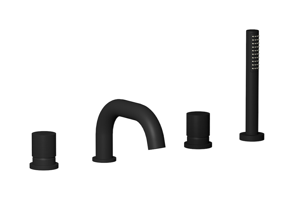 Смеситель на бортик ванной на 4 отверстий с дивертером и душевым гарнитуром. WE ARE IB vn300sr Matt Black Vinile