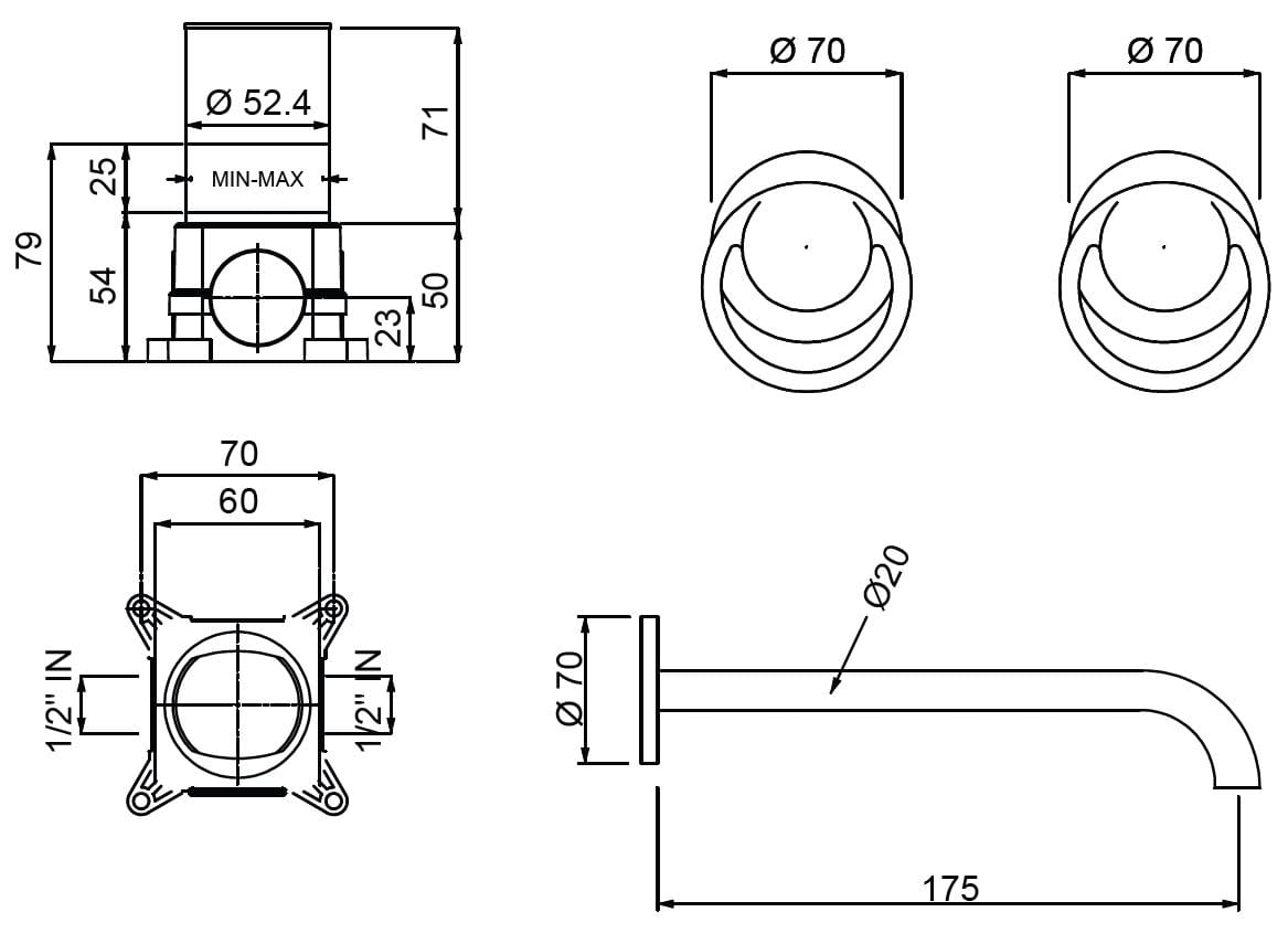 Настенный смеситель для раковины с 3 отверстиями с отдельными розетками QD Magistro Lab Smile ARCH-00030438 - Вид №3