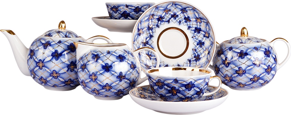 10618109 Дулевский фарфор Сервиз чайный 6/15 "Тюльпан" "Сеточка" Фарфор 