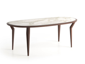 Овальный стол с мраморным верхом и основанием из грецкого ореха
