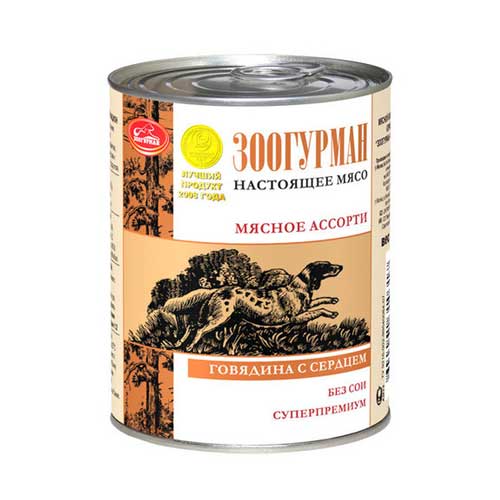 Т00004420 Корм для собак Мясное ассорти говядина, сердце конс. 350г ЗООГУРМАН 
