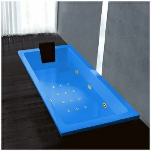 Ванна Gruppo treesse Quadra 170 V072N-SX-GZ голубая с золотой фурнитурой гидромассажем аэромассажем и дезинфекцией прямоугольная встроенная левая