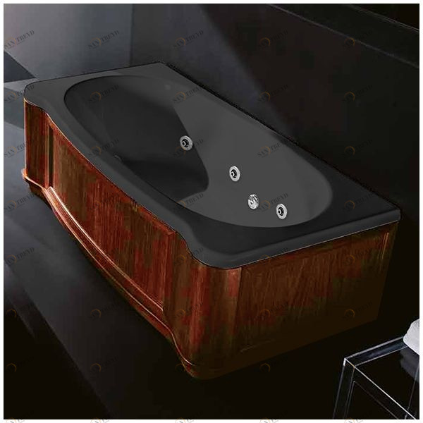 Ванна Gruppo treesse New Classic Young STX-V674B-SX-WO-C чёрная с гидромассажем и дезинфекцией прямоугольная левая деревянная панель орех STXV674BSXWOC