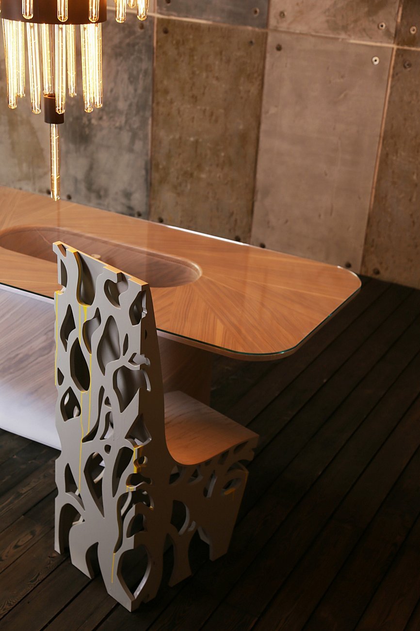 Обеденный стол дизайнерский со стеклом и декоративным элементом 200 см "Корень" от Odingeniy ODINGENIY  178450 Коричневый  - Вид №2