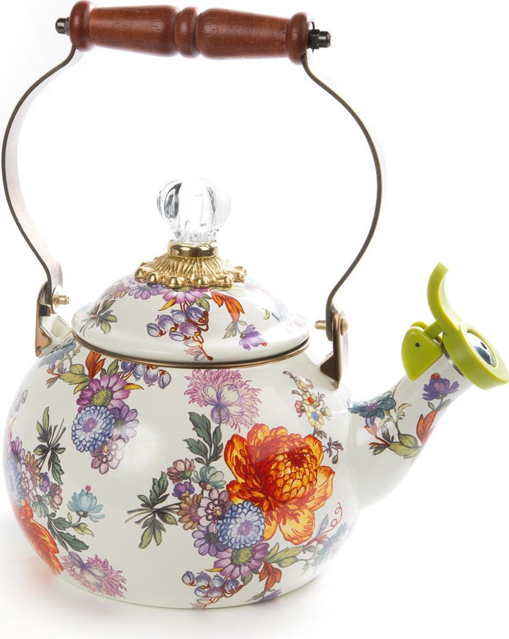 10654491 Mackenzie-Childs Чайник со свистком 2л (белый) Flower Market Сталь 