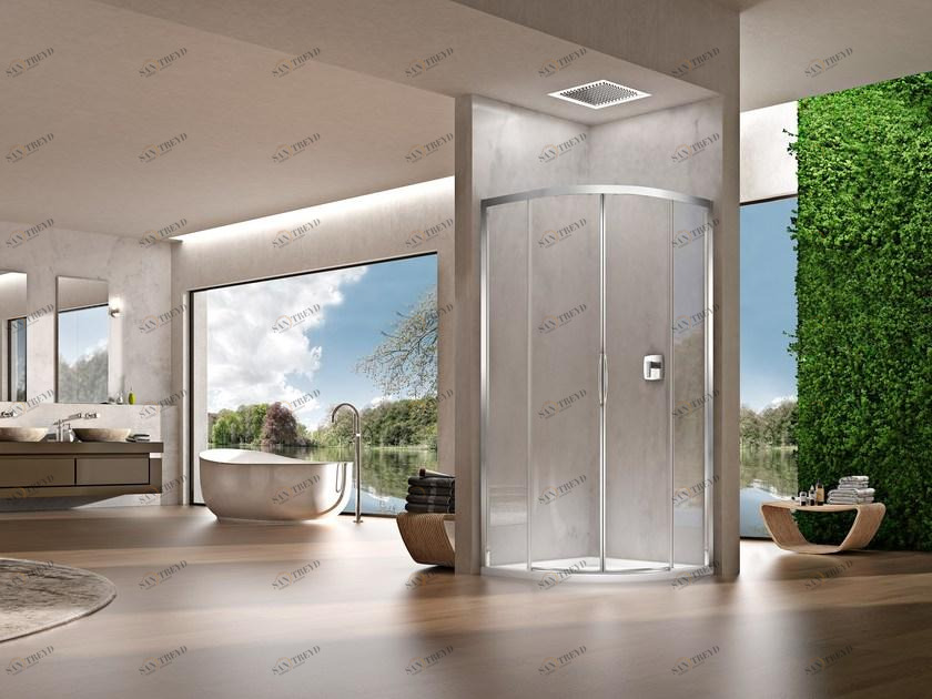 Duka Изогнутая угловая душевая кабина с раздвижными дверцами Quadra – con profili verticali e orizzontali sun-id-1431002
