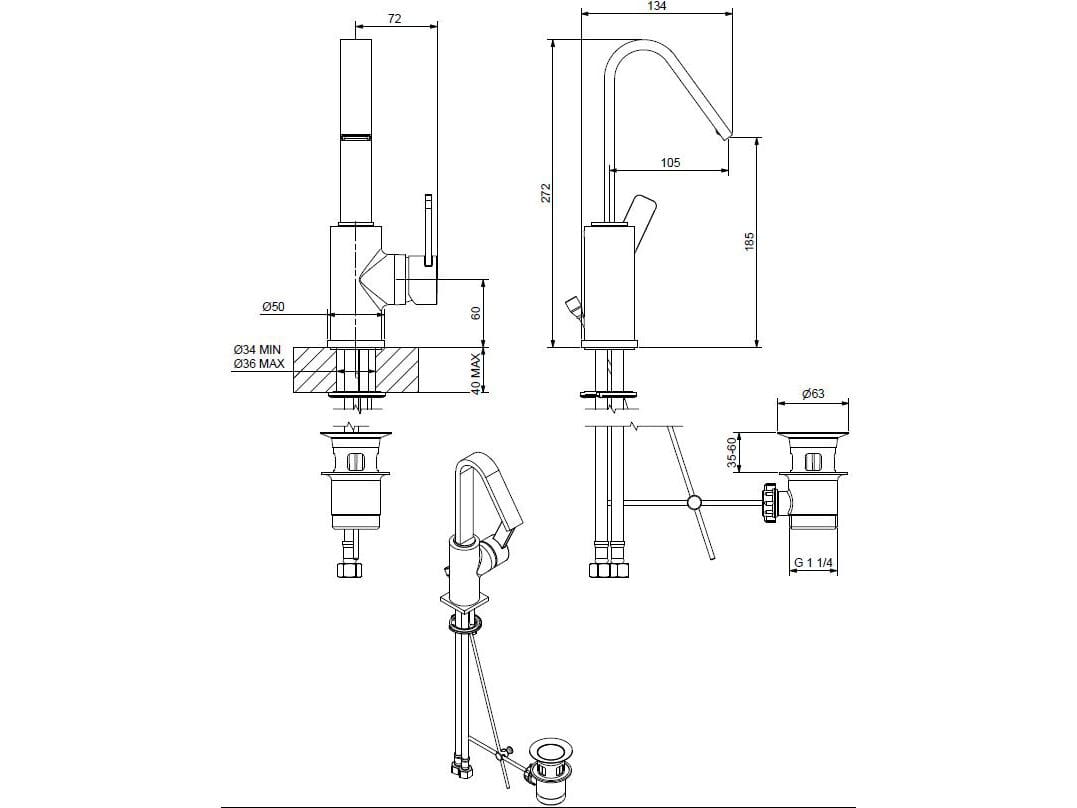 Смеситель для раковины из хромированной латуни Bugnatese Morse ARCH-00053204 - Вид №2