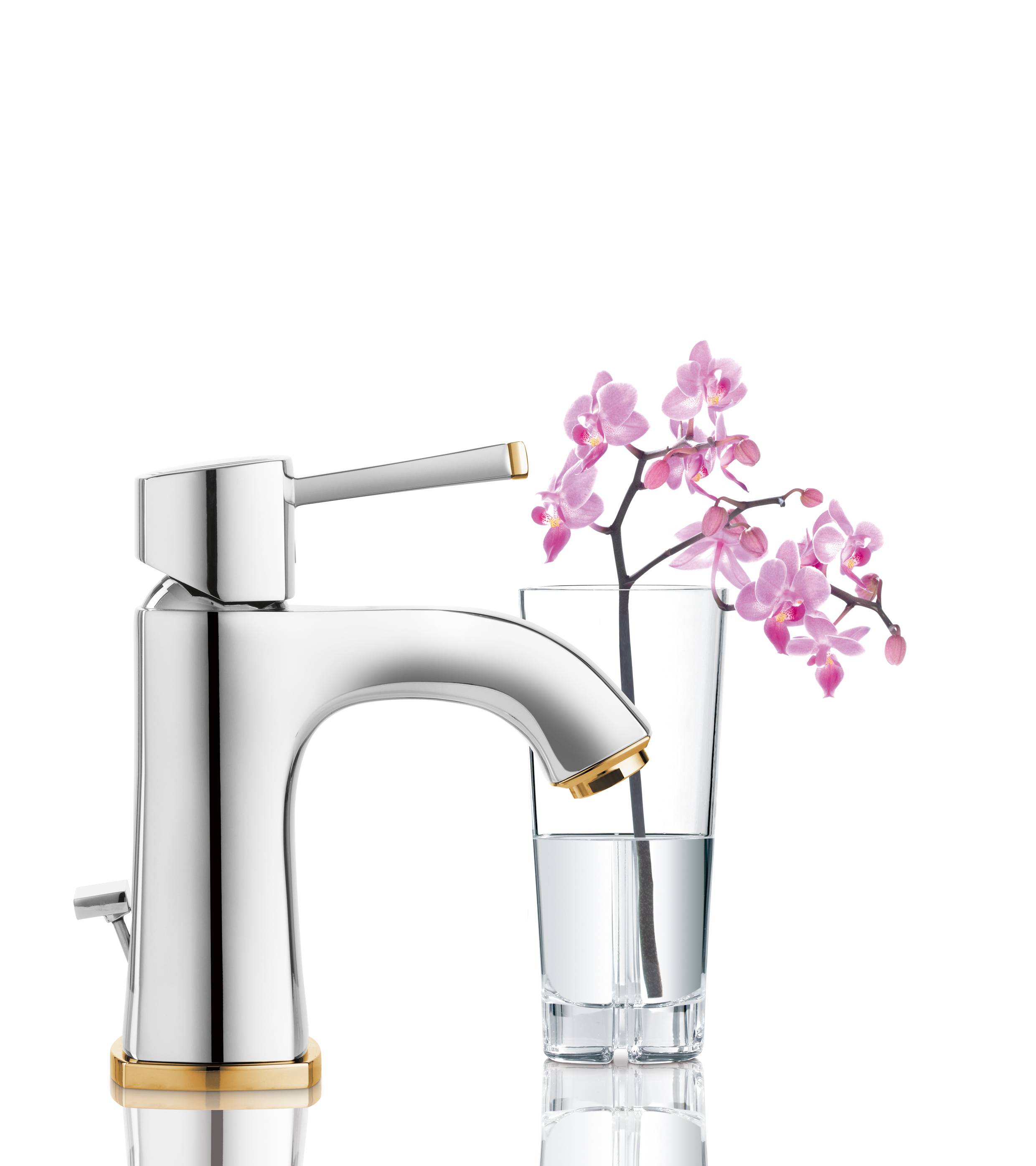 Смеситель для раковины GROHE Grandera с донным клапаном, хром/золото (23303IG0) - Вид №1