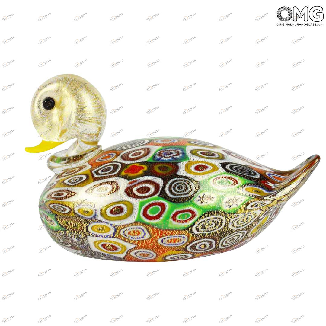 1411 ORIGINALMURANOGLASS Фигурка уточки Миллефиори Муррины золото - Papera Millefiori Oro - муранское стекло  см 