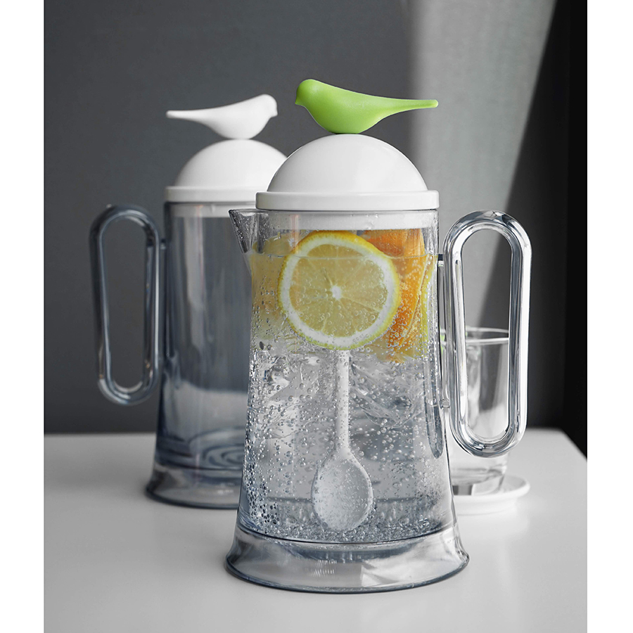 QL10301-WH-GN Кувшин sparrow с ложкой, белый с зеленым Qualy  - Вид №2