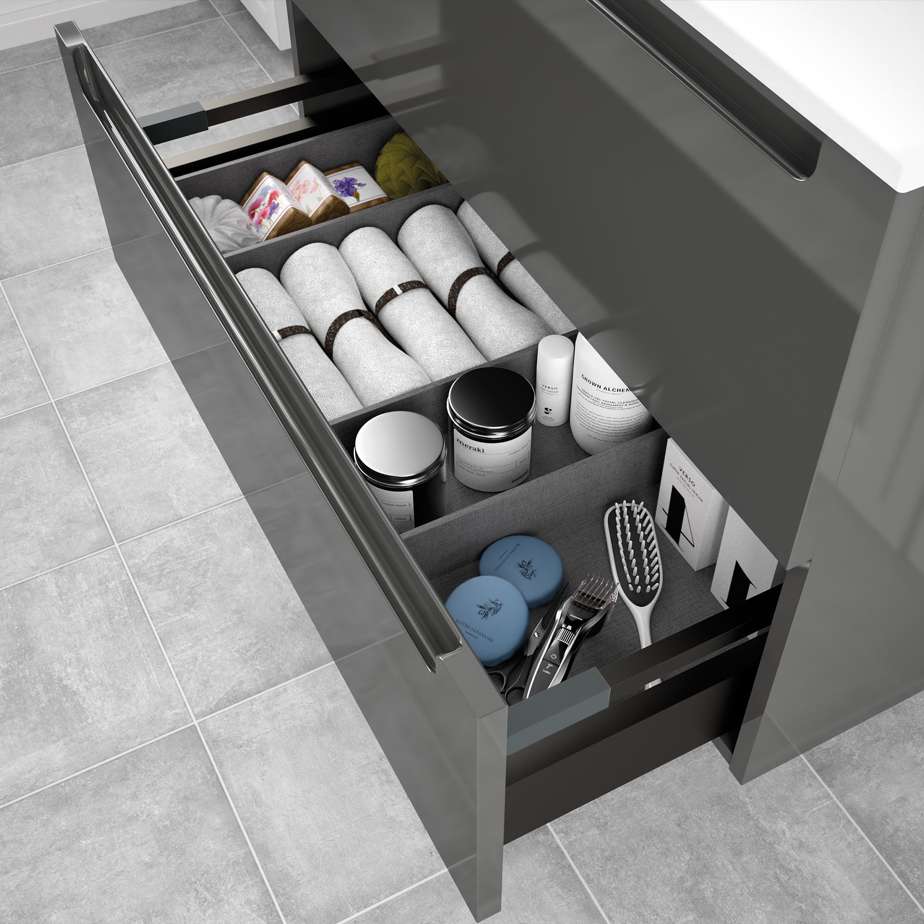 26676 SALGAR Мебель под умывальник MONTERREY 600 2 металлических ящика GLOSS GREY 598 x 540 x 450 мм Глянцевый серый  - Вид №2