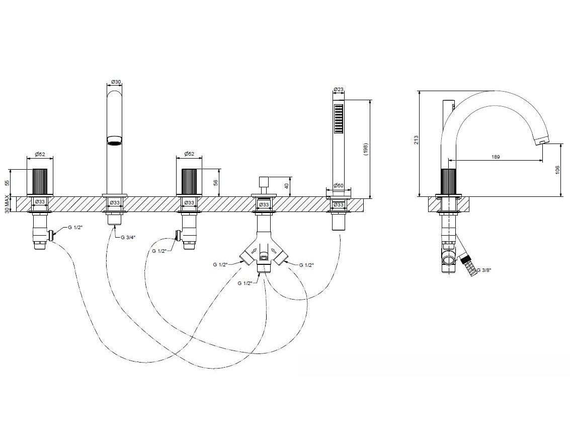 Хромированный латунный смеситель для ванны Bugnatese Moon ARCH-00145698 - Вид №2