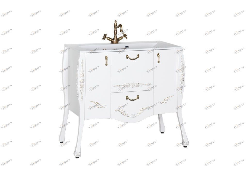 Тумба с раковиной Aquanet Виктория 90 белый/золото 0018393100164748