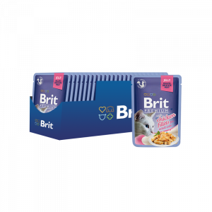 ПР0047469*24 Корм для кошек Premium Cat Jelly Кусочки из куриного филе в желе пауч 85г (упаковка - 24 шт) Brit