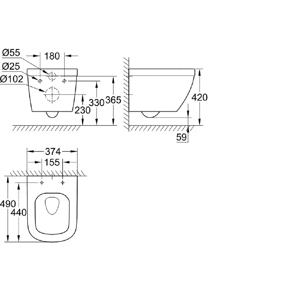 Унитаз подвесной Grohe Euro Ceramic 39206000 Triple Vortex безободковый 81980507 STLM-2007701 - Вид №8
