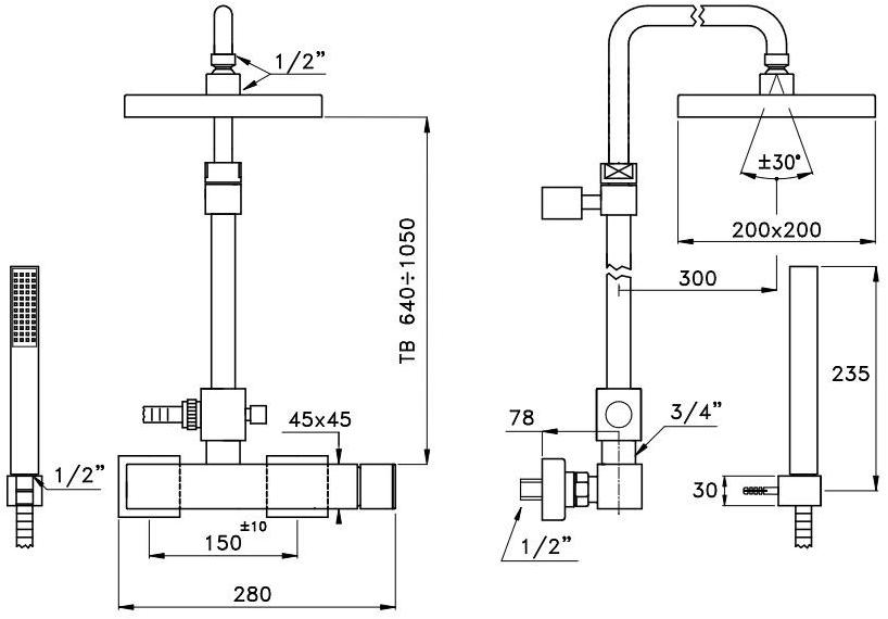 RUBINETTERIE STELLA Душевая стойка с ручным душем Bamboo quadro sun-id-1362863 - Вид №1