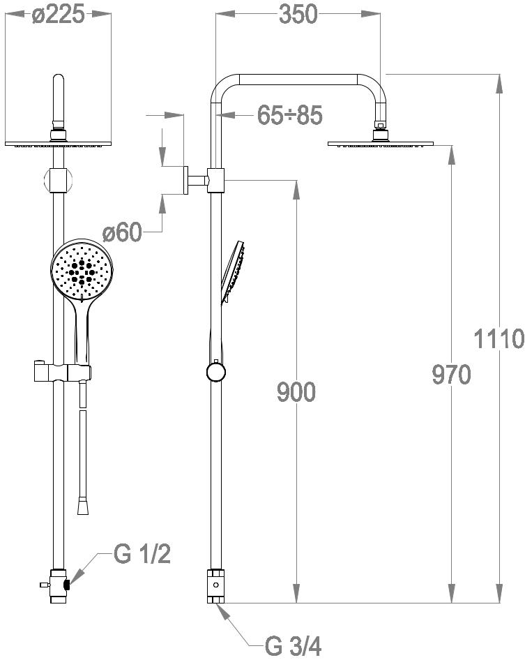 Fir Italia Настенная душевая стойка с душевой лейкой Colonne doccia 1426106 - Вид №1