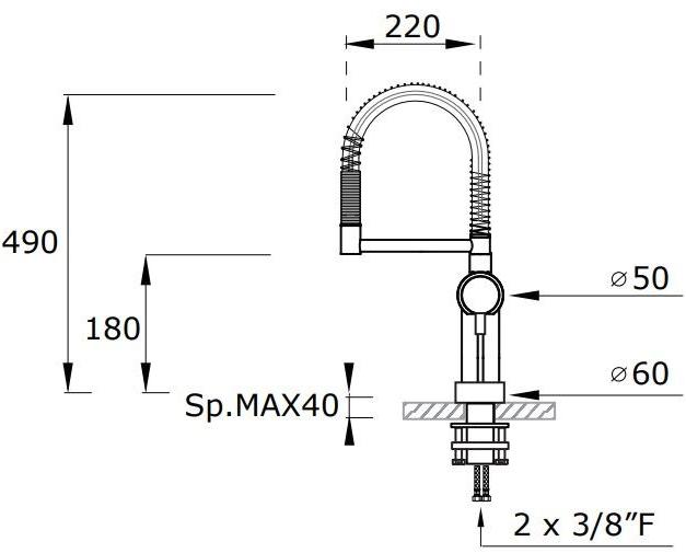 MINA Смеситель для кухни на одно отверстие с вытяжным душем Twist 9700 - Вид №1
