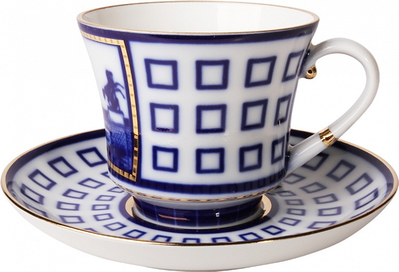 1048403 Императорский фарфоровый завод Чашка чайная с блюдцем "Аничков мост" "Банкетная" Фарфор твердый 
