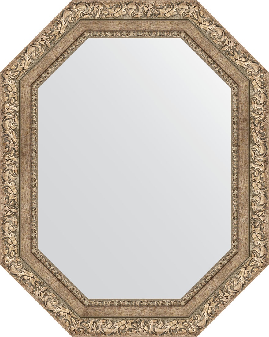 BY 7150 Зеркало в багетной раме - виньетка античное серебро 85 mm EVOFORM Octagon