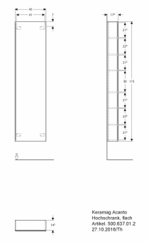 500.637.16.1 GEBERIT пенал подвесной ACANTO плоский /45x173x17,4/ (черный/черный матовый — лакир.) Santreyd  - Вид №1
