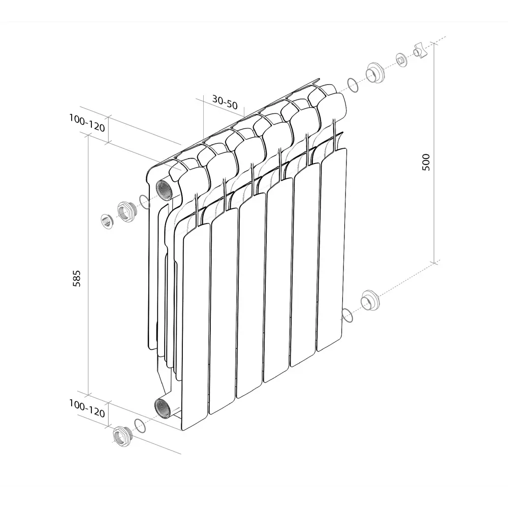 Радиатор Royal Thermo Indigo 500 алюминий 10 секций боковое подключение цвет белый 82258107 STLM-2090992  - Вид №5