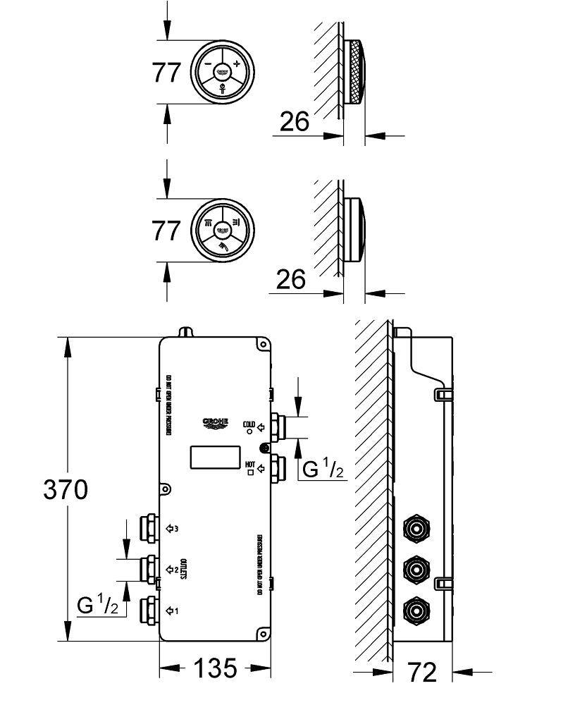 36295000 Электронная панель управления и переключатель для душевых систем Grohe F-digital хром - Вид №1
