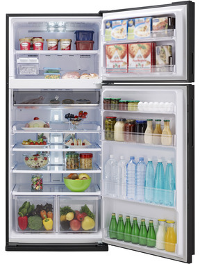 SJXP59PGBK Холодильник / холодильник. 185 см. no frost. a+ черное стекло Sharp Santreyd  - Вид №1