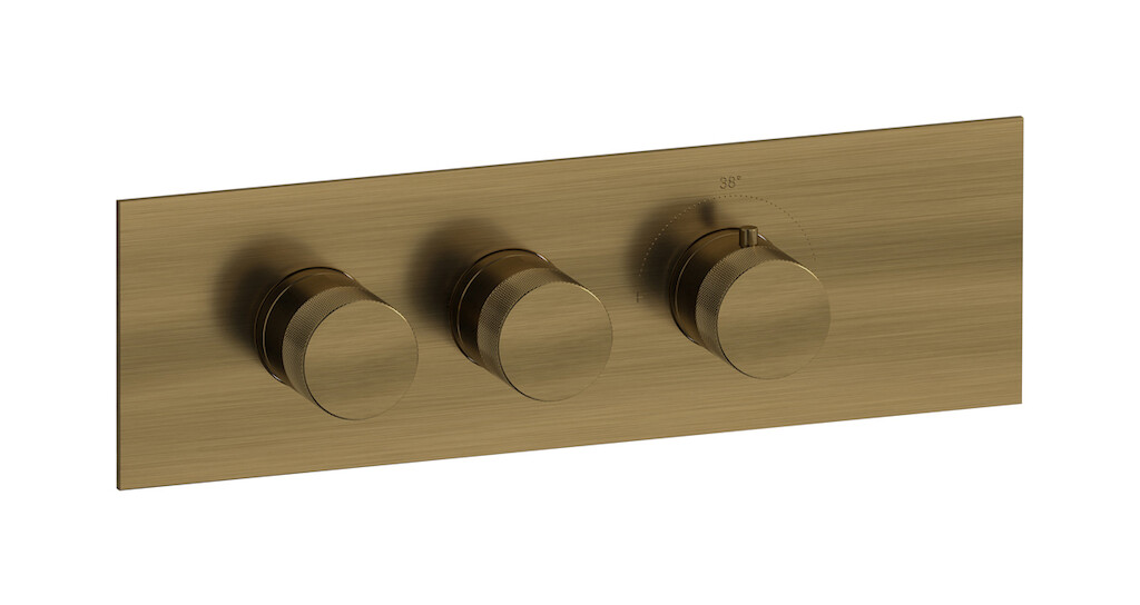 Комплект наружных частей термостата на 2 потребителей - горизонтальная прямоугольная панель с ручками Industria WE ARE IB eua221mbnid1 Modern Bronze Aqua