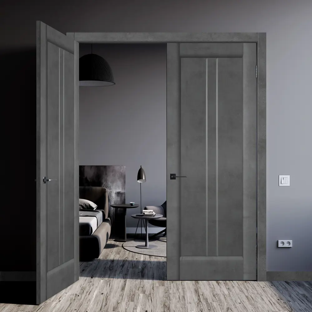 Комплект двери Сиэтл со стеклом 70x200 см ПВХ цвет лофт тёмный с добором 150 мм VELLDORIS STLM-2056727 - Вид №3