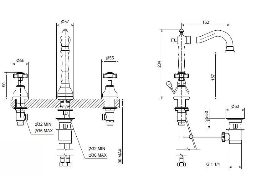 Смеситель для раковины из хромированной латуни Bugnatese PRINCETON ARCH-00120672 - Вид №2