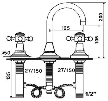 rvb Смеситель для умывальника на 3 отверстия без сливного крана 1920-1921 1921.--.46 - Вид №1