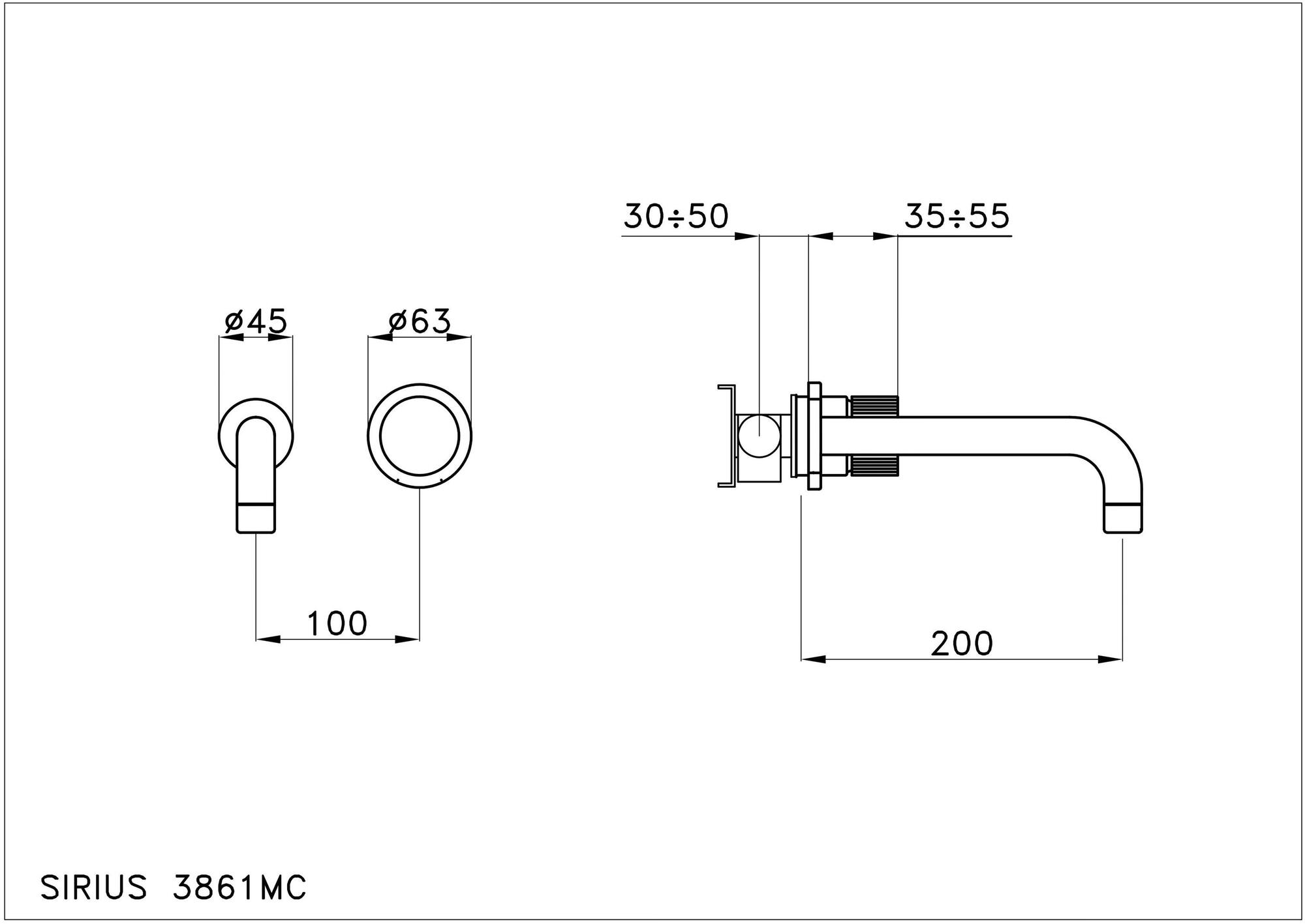 RUBINETTERIE STELLA Смеситель для умывальника настенный на 2 отверстия Sirius sun-id-1415550 - Вид №2